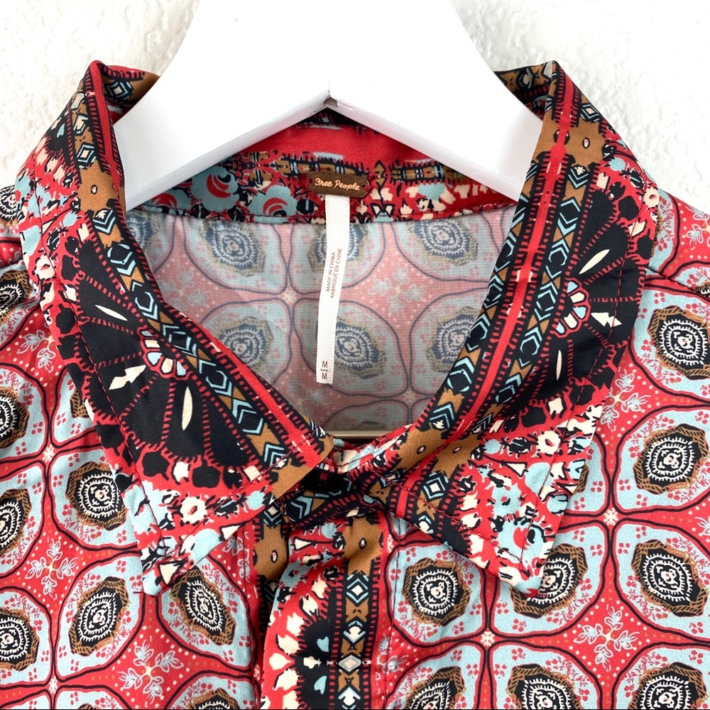 Free People Red Printed Polyester Button Down Top - Picture 6 of 9